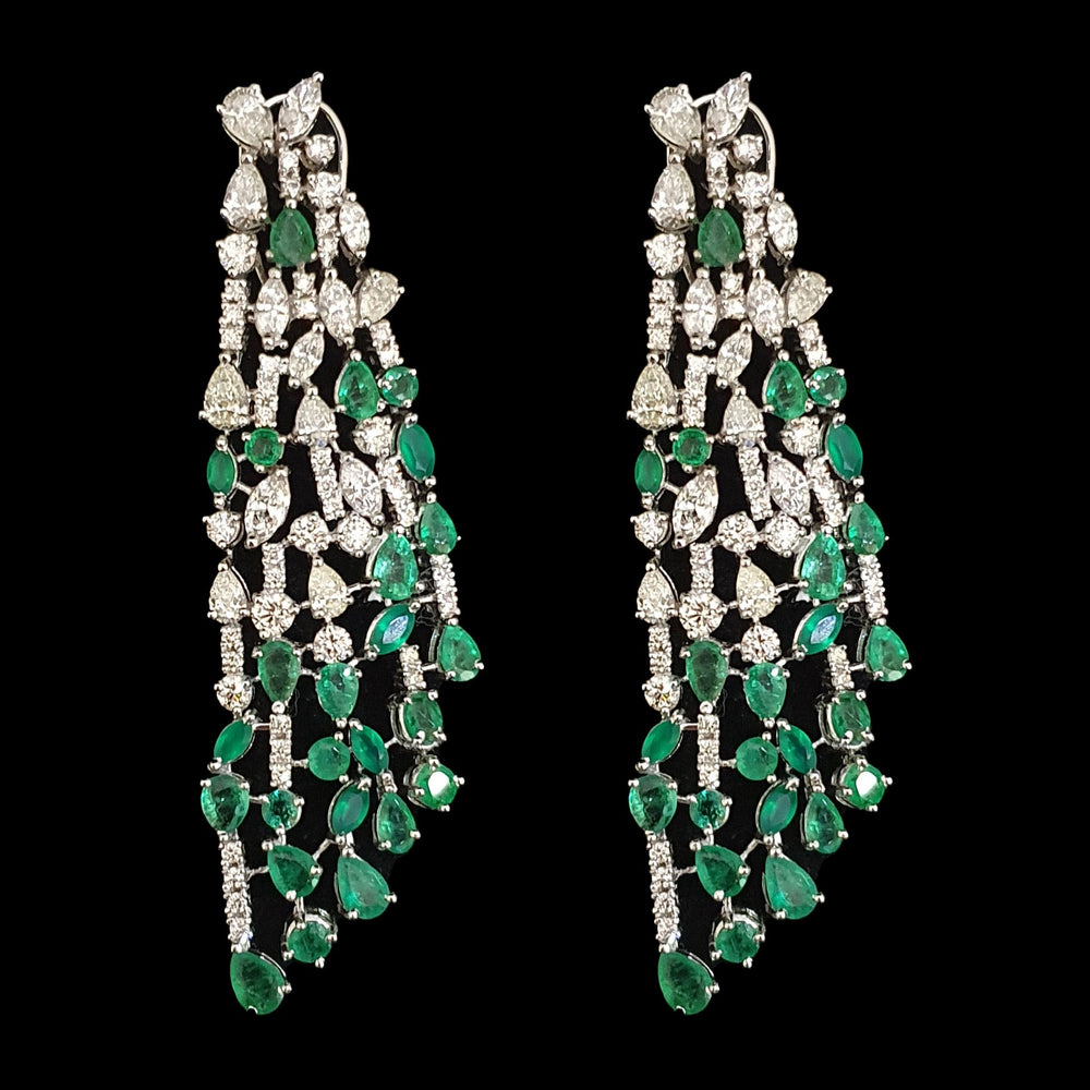 
            
                Load image into Gallery viewer, Emerald and Diamond Cocktail Earrings
            
        