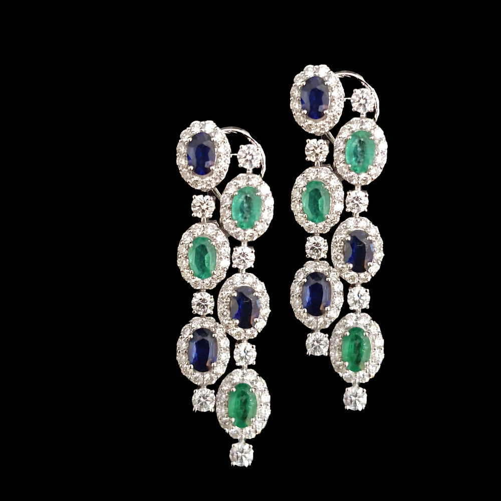 
            
                Load image into Gallery viewer, Emerald and Sapphire Earrings
            
        