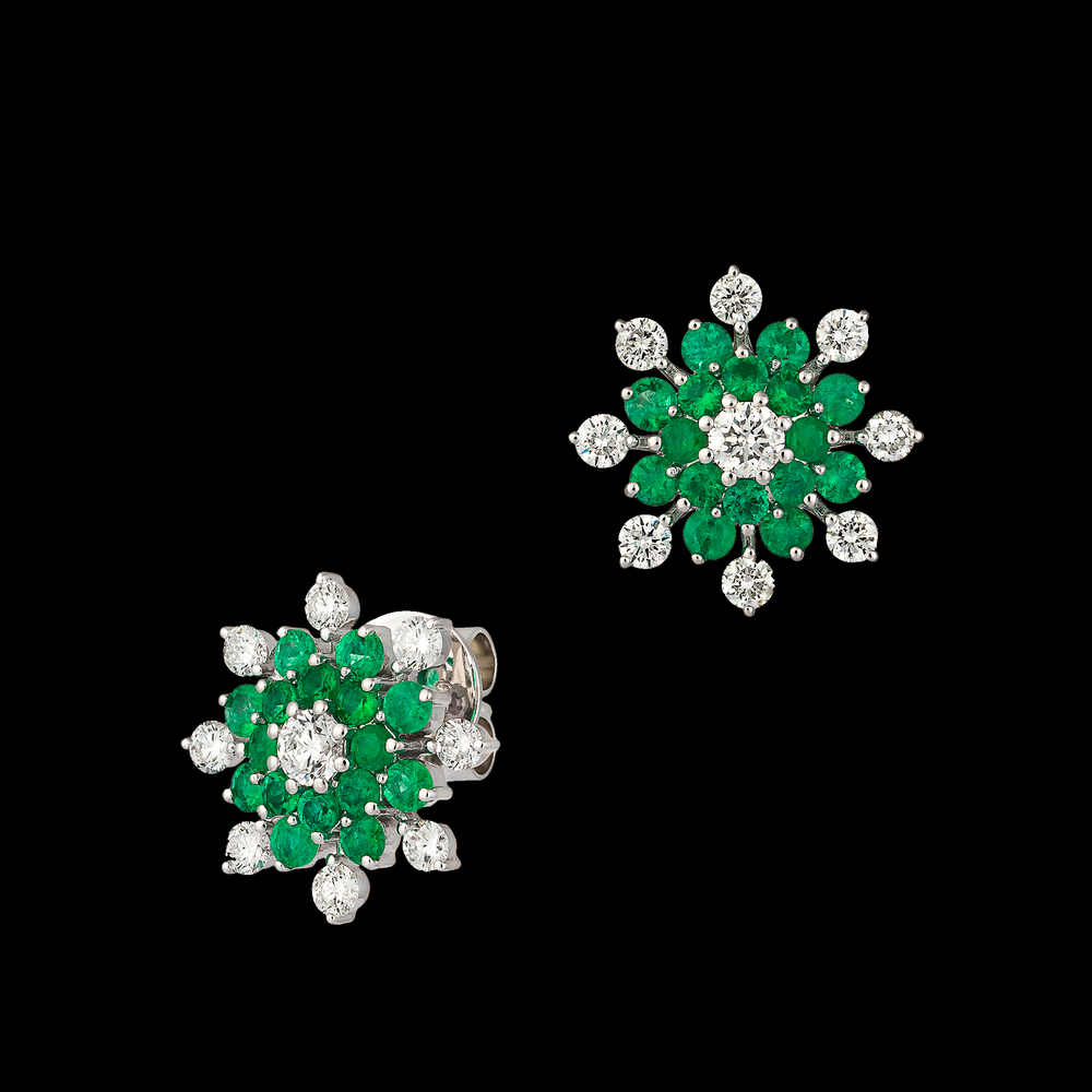 
            
                Load image into Gallery viewer, Emerald and Diamond Flower Earring
            
        