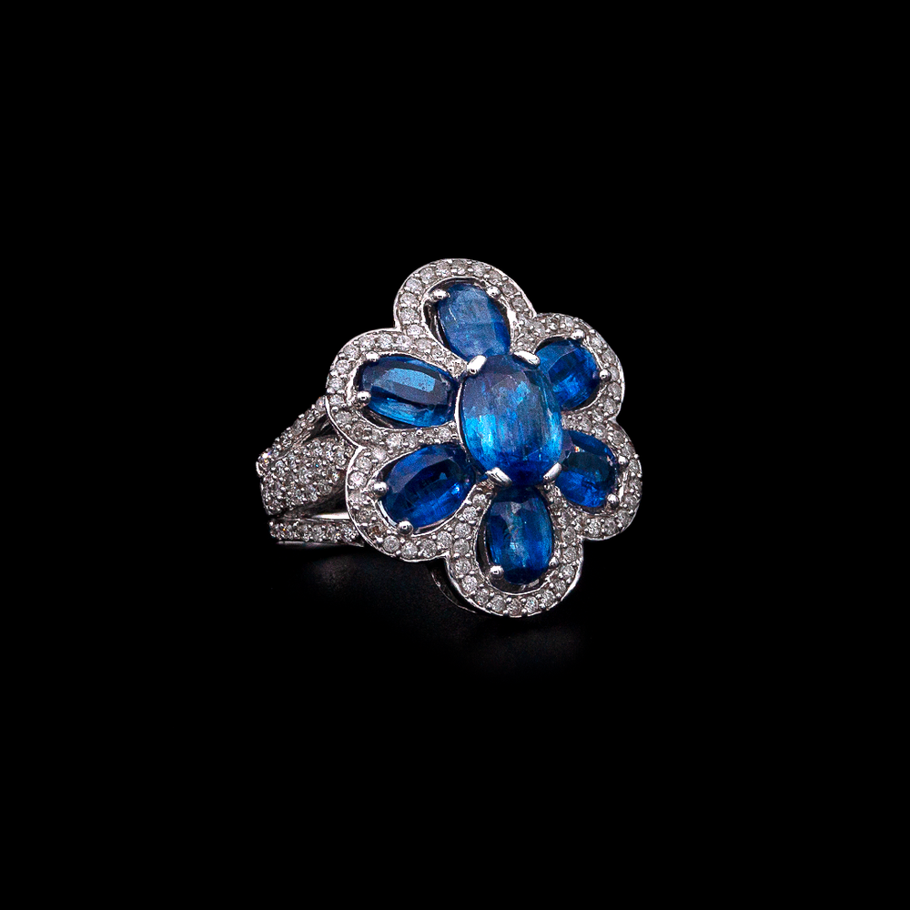 
            
                Load image into Gallery viewer, Sapphire and Diamond Flower Ring
            
        