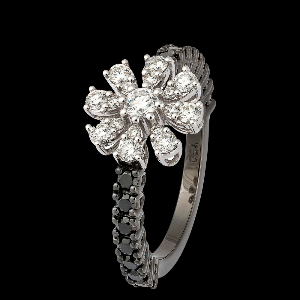 
            
                Load image into Gallery viewer, Black Diamonds and White Flower Ring
            
        