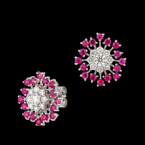 
            
                Load image into Gallery viewer, Ruby and Diamond Button Earrings
            
        