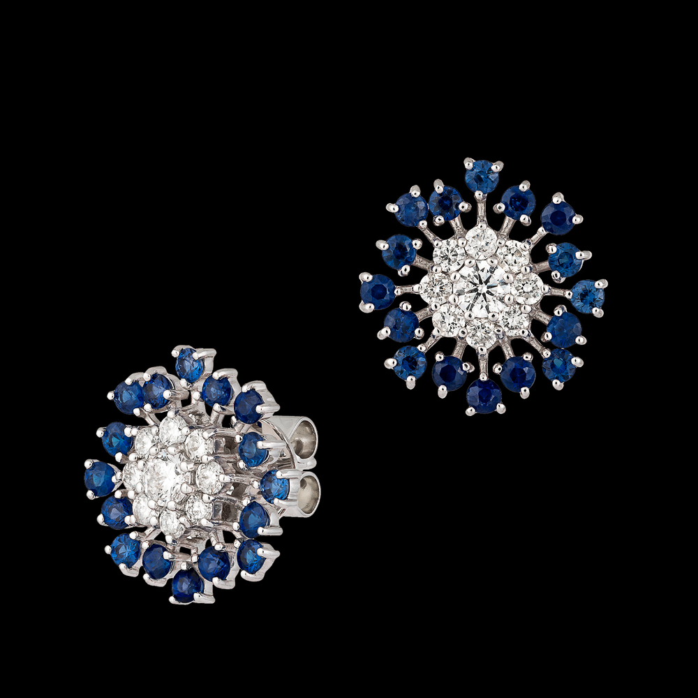Blue Flower Button Earrings
