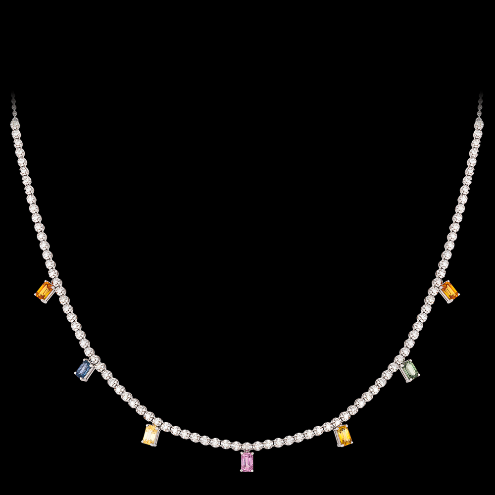 Tennis Necklace with Rainbow Sapphires
