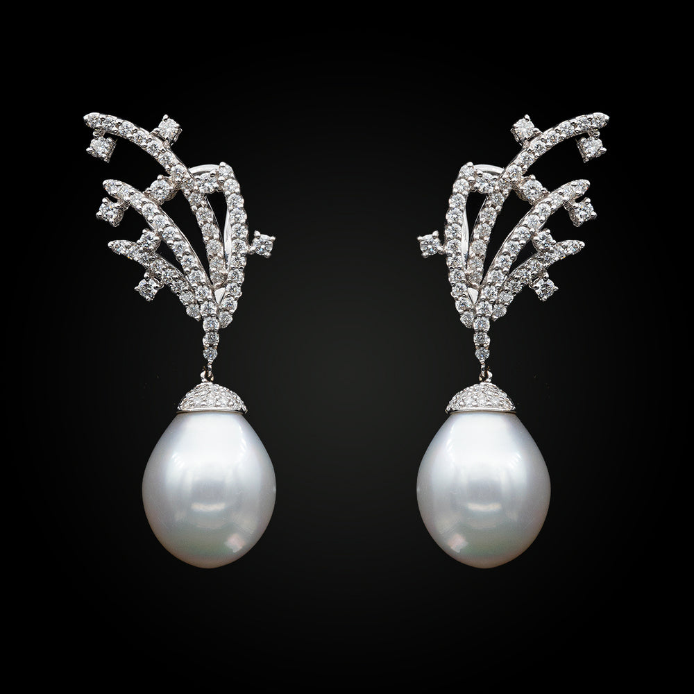 
            
                Load image into Gallery viewer, South Sea Pearls and Diamond Modern Earrings
            
        