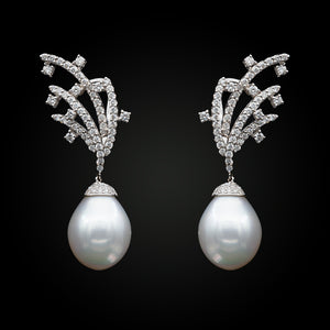 
            
                Load image into Gallery viewer, South Sea Pearls and Diamond Modern Earrings
            
        