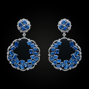 
            
                Load image into Gallery viewer, Sapphire Cluster Long Earrings
            
        